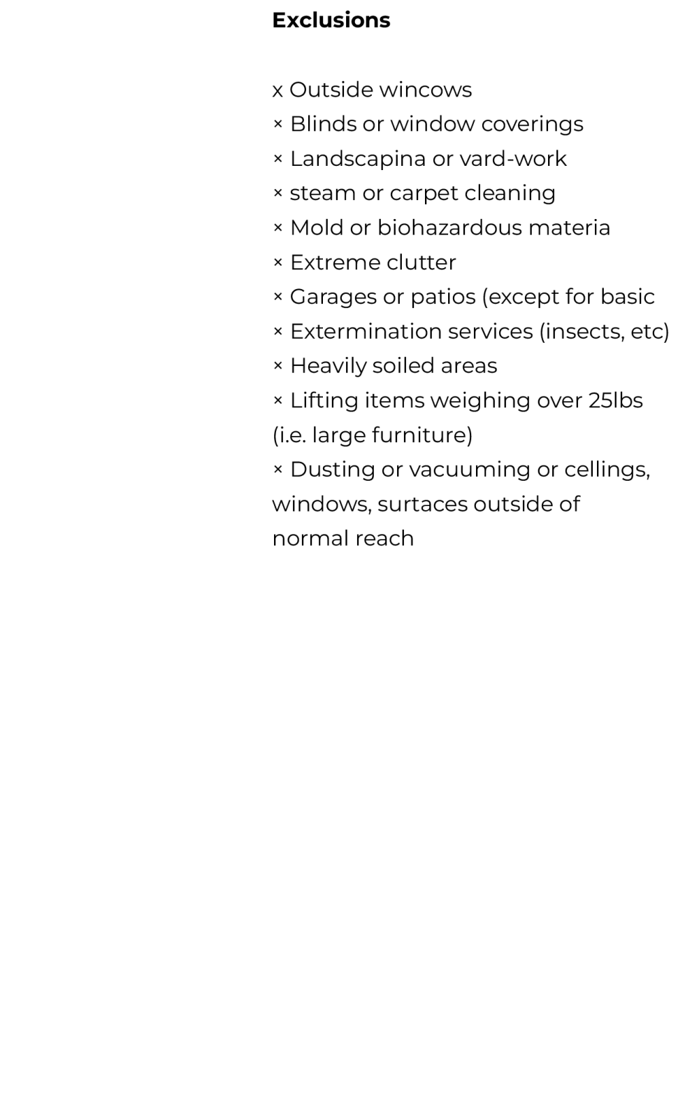 Checklist for Cleanr - exclusions